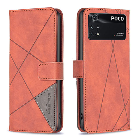 Coque Portefeuille Livre Cuir Etui Clapet B08F pour Xiaomi Poco M4 Pro 4G Orange