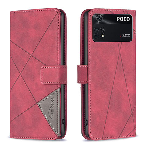 Coque Portefeuille Livre Cuir Etui Clapet B08F pour Xiaomi Poco M4 Pro 4G Rouge