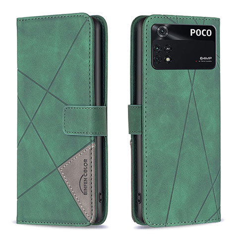 Coque Portefeuille Livre Cuir Etui Clapet B08F pour Xiaomi Poco M4 Pro 4G Vert