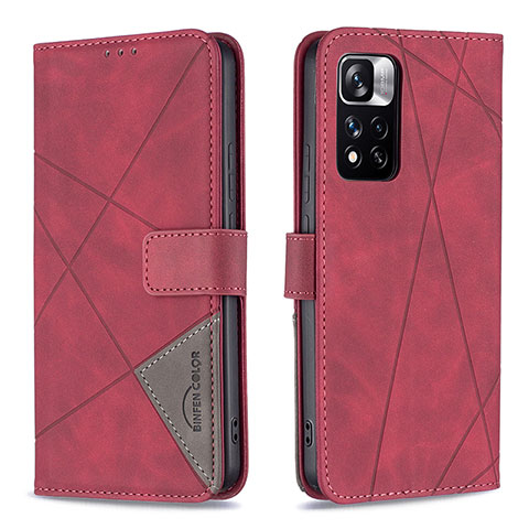 Coque Portefeuille Livre Cuir Etui Clapet B08F pour Xiaomi Redmi Note 11 Pro+ Plus 5G Rouge