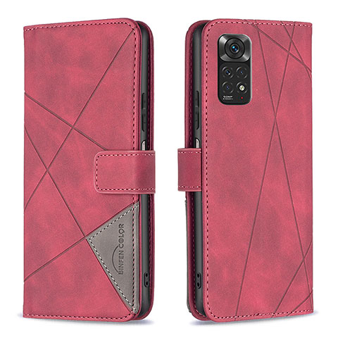 Coque Portefeuille Livre Cuir Etui Clapet B08F pour Xiaomi Redmi Note 11S 4G Rouge