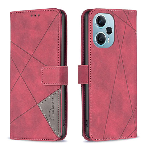 Coque Portefeuille Livre Cuir Etui Clapet B08F pour Xiaomi Redmi Note 12 Turbo 5G Rouge