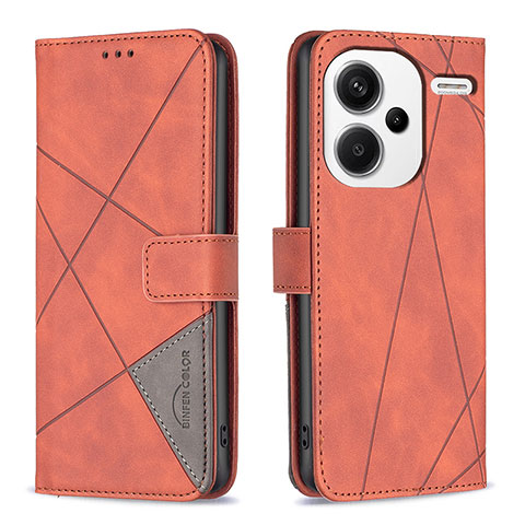 Coque Portefeuille Livre Cuir Etui Clapet B08F pour Xiaomi Redmi Note 13 Pro+ Plus 5G Orange