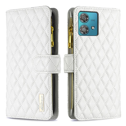 Coque Portefeuille Livre Cuir Etui Clapet B12F pour Motorola Moto Edge 40 Neo 5G Blanc