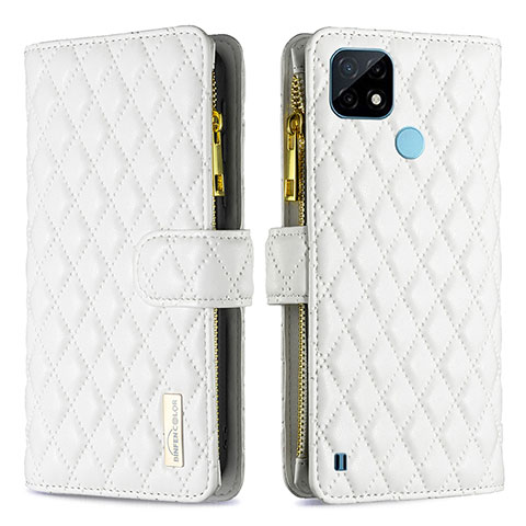 Coque Portefeuille Livre Cuir Etui Clapet B12F pour Realme C21 Blanc