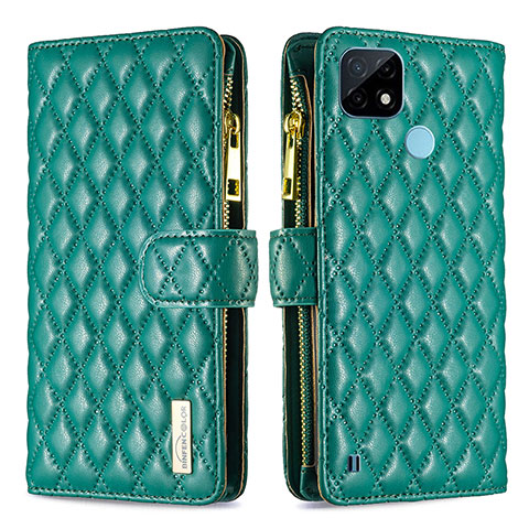 Coque Portefeuille Livre Cuir Etui Clapet B12F pour Realme C21 Vert