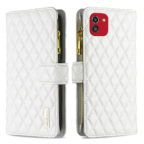 Coque Portefeuille Livre Cuir Etui Clapet B12F pour Samsung Galaxy A03 Blanc