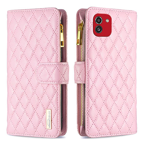 Coque Portefeuille Livre Cuir Etui Clapet B12F pour Samsung Galaxy A03 Or Rose