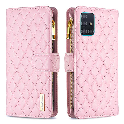 Coque Portefeuille Livre Cuir Etui Clapet B12F pour Samsung Galaxy A51 4G Or Rose