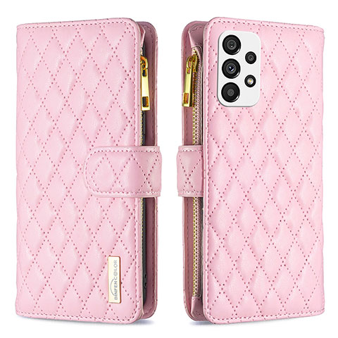 Coque Portefeuille Livre Cuir Etui Clapet B12F pour Samsung Galaxy A73 5G Or Rose