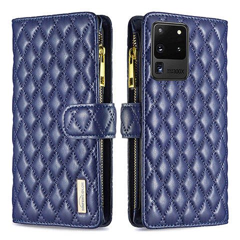 Coque Portefeuille Livre Cuir Etui Clapet B12F pour Samsung Galaxy S20 Ultra 5G Bleu