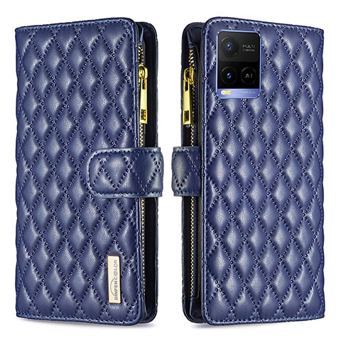 Coque Portefeuille Livre Cuir Etui Clapet B12F pour Vivo Y21 Bleu