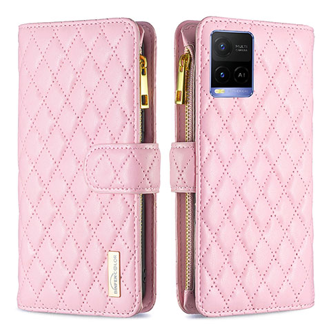 Coque Portefeuille Livre Cuir Etui Clapet B12F pour Vivo Y21G Or Rose