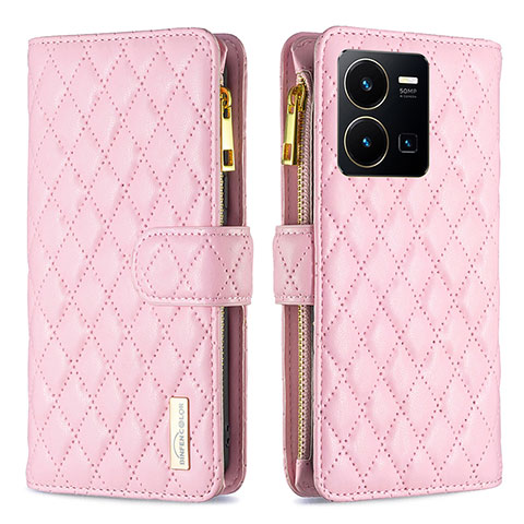 Coque Portefeuille Livre Cuir Etui Clapet B12F pour Vivo Y35 4G Or Rose