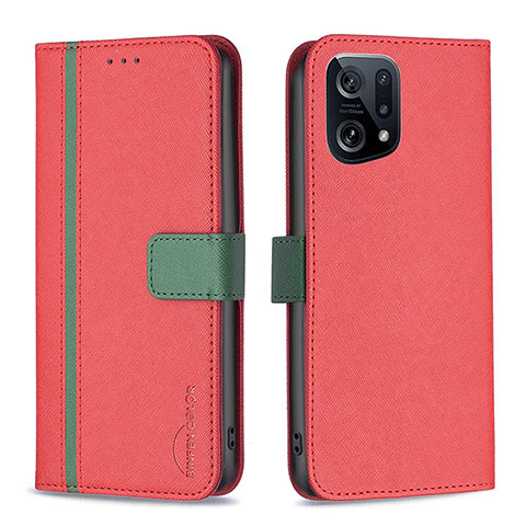 Coque Portefeuille Livre Cuir Etui Clapet B13F pour Oppo Find X5 5G Rouge