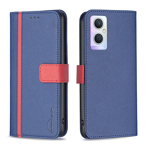 Coque Portefeuille Livre Cuir Etui Clapet B13F pour Oppo Reno8 Lite 5G Bleu