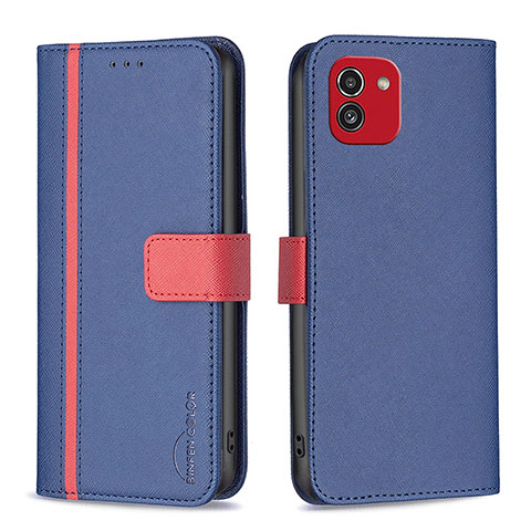 Coque Portefeuille Livre Cuir Etui Clapet B13F pour Samsung Galaxy A03 Bleu