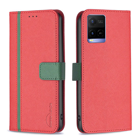 Coque Portefeuille Livre Cuir Etui Clapet B13F pour Vivo Y21a Rouge