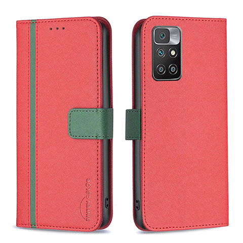 Coque Portefeuille Livre Cuir Etui Clapet B13F pour Xiaomi Redmi 10 4G Rouge