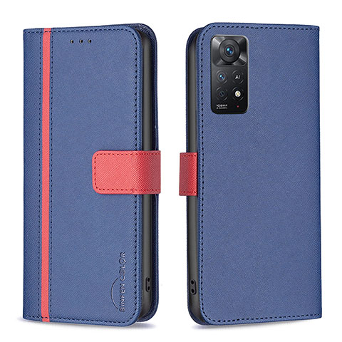 Coque Portefeuille Livre Cuir Etui Clapet B13F pour Xiaomi Redmi Note 11 Pro 4G Bleu