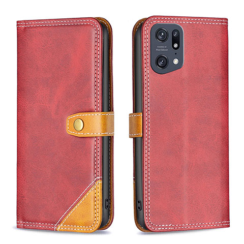 Coque Portefeuille Livre Cuir Etui Clapet B14F pour Oppo Find X5 Pro 5G Rouge