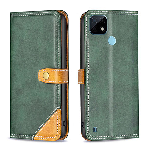 Coque Portefeuille Livre Cuir Etui Clapet B14F pour Realme C21 Vert