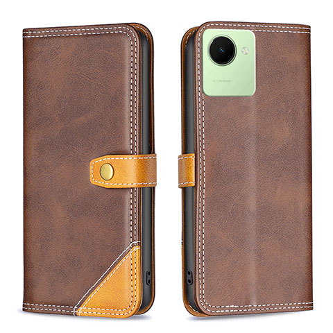 Coque Portefeuille Livre Cuir Etui Clapet B14F pour Realme C30 Marron