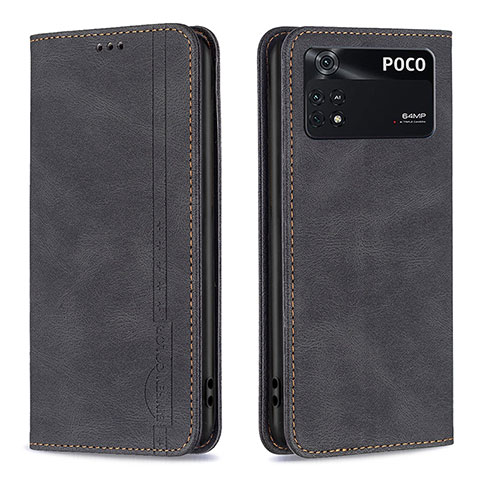 Coque Portefeuille Livre Cuir Etui Clapet B15F pour Xiaomi Poco M4 Pro 4G Noir