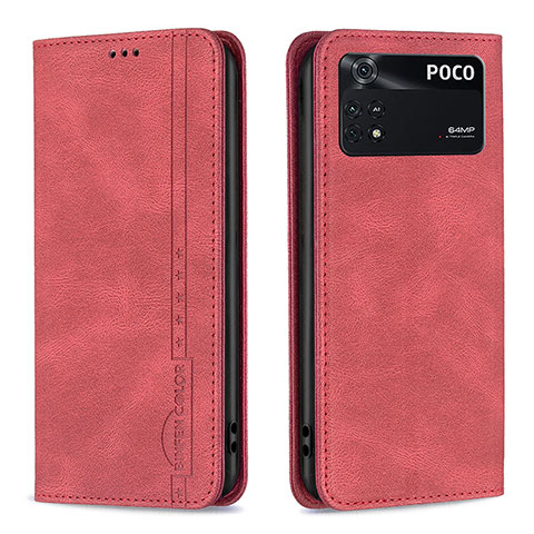 Coque Portefeuille Livre Cuir Etui Clapet B15F pour Xiaomi Poco M4 Pro 4G Rouge