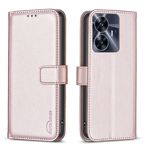 Coque Portefeuille Livre Cuir Etui Clapet B16F pour Realme C55 Or Rose