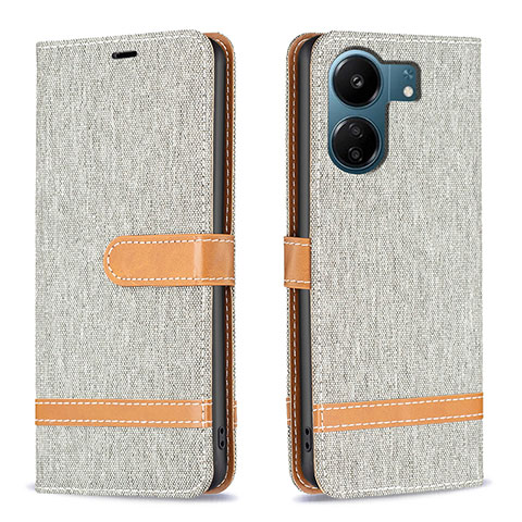 Coque Portefeuille Livre Cuir Etui Clapet B16F pour Xiaomi Poco C65 Gris