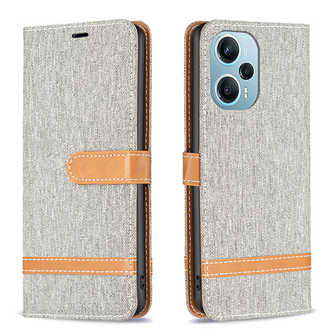 Coque Portefeuille Livre Cuir Etui Clapet B16F pour Xiaomi Poco F5 5G Gris