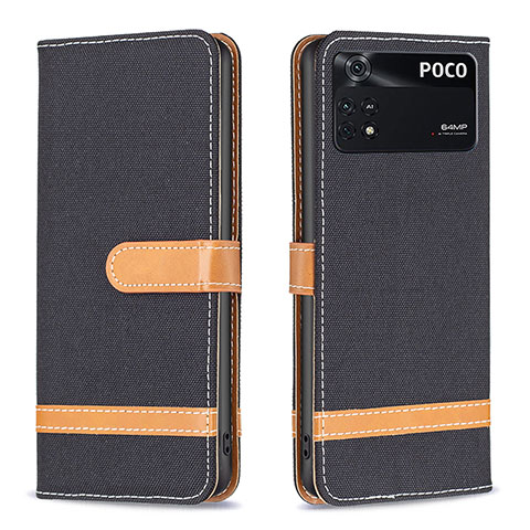 Coque Portefeuille Livre Cuir Etui Clapet B16F pour Xiaomi Poco M4 Pro 4G Noir