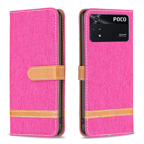 Coque Portefeuille Livre Cuir Etui Clapet B16F pour Xiaomi Poco M4 Pro 4G Rose Rouge