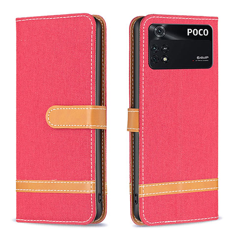 Coque Portefeuille Livre Cuir Etui Clapet B16F pour Xiaomi Poco M4 Pro 4G Rouge