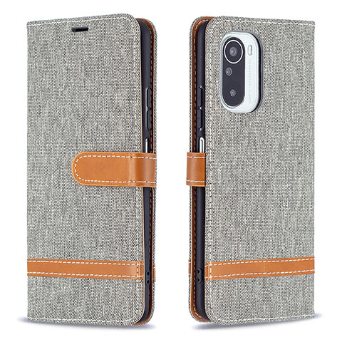 Coque Portefeuille Livre Cuir Etui Clapet B16F pour Xiaomi Redmi K40 Pro 5G Gris