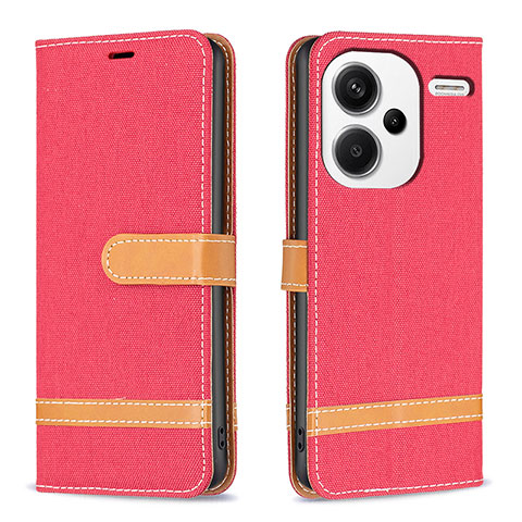 Coque Portefeuille Livre Cuir Etui Clapet B16F pour Xiaomi Redmi Note 13 Pro+ Plus 5G Rouge