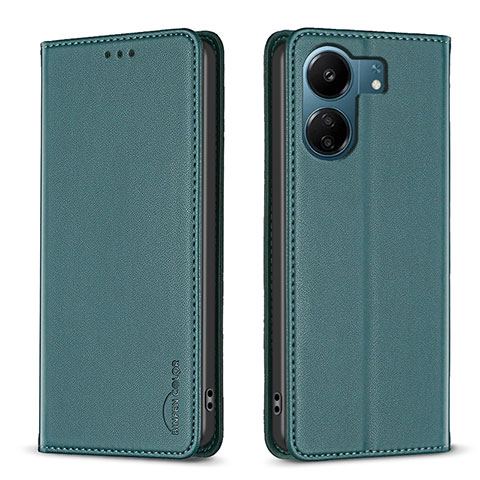 Coque Portefeuille Livre Cuir Etui Clapet B22F pour Xiaomi Redmi 13C Vert