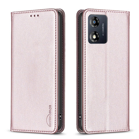 Coque Portefeuille Livre Cuir Etui Clapet B23F pour Motorola Moto E13 Or Rose