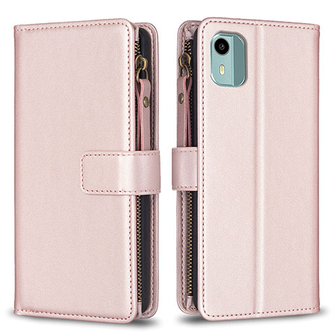 Coque Portefeuille Livre Cuir Etui Clapet B25F pour Nokia C12 Or Rose