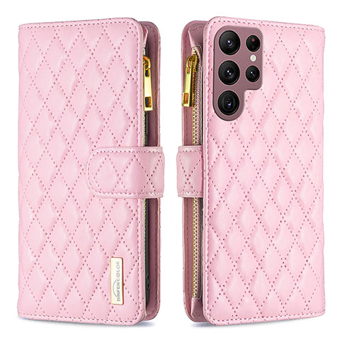 Coque Portefeuille Livre Cuir Etui Clapet BF1 pour Samsung Galaxy S22 Ultra 5G Or Rose