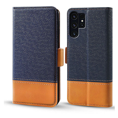 Coque Portefeuille Livre Cuir Etui Clapet BF18 pour Samsung Galaxy S24 Ultra 5G Bleu