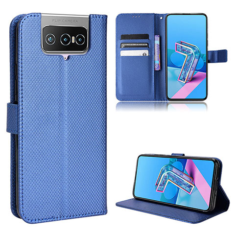 Coque Portefeuille Livre Cuir Etui Clapet BY1 pour Asus ZenFone 8 Flip ZS672KS Bleu