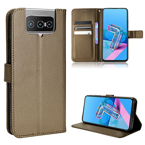 Coque Portefeuille Livre Cuir Etui Clapet BY1 pour Asus ZenFone 8 Flip ZS672KS Marron