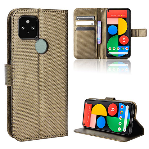 Coque Portefeuille Livre Cuir Etui Clapet BY1 pour Google Pixel 5 Marron