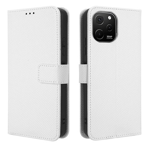 Coque Portefeuille Livre Cuir Etui Clapet BY1 pour Huawei Enjoy 50z Blanc