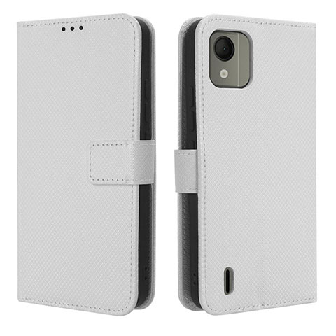 Coque Portefeuille Livre Cuir Etui Clapet BY1 pour Nokia C110 Blanc