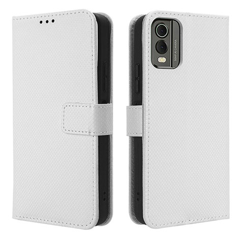 Coque Portefeuille Livre Cuir Etui Clapet BY1 pour Nokia C210 Blanc