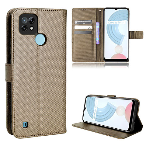 Coque Portefeuille Livre Cuir Etui Clapet BY1 pour Realme C21 Marron