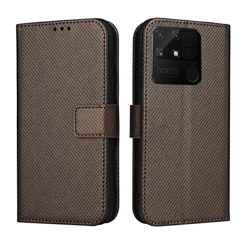 Coque Portefeuille Livre Cuir Etui Clapet BY1 pour Realme Narzo 50A Marron